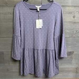 NWT Purple Polka Dot Peplum Top Size Small Lightweight Blouse